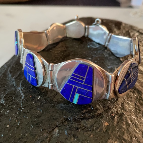 Navajo Native American Vintage Zora Joe and Rick Tolino Lapis Link Bracelet - Picture 7 of 16